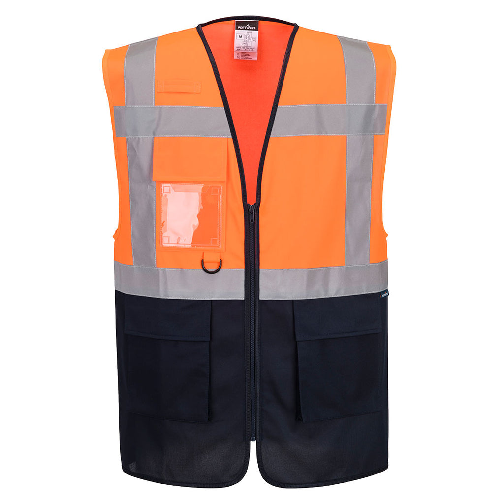 Portwest ES076 Essential Hi-Vis Contrast Executive Vest Orange/Navy Medium