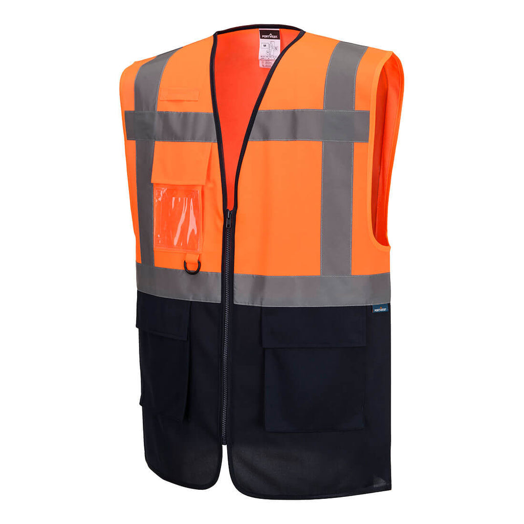 Portwest ES076 Essential Hi-Vis Contrast Executive Vest Orange/Navy Medium