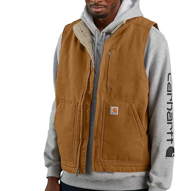 Carhartt 104277 Loose Fit Washed Duck Sherpa-Lined Mock-Neck Vest